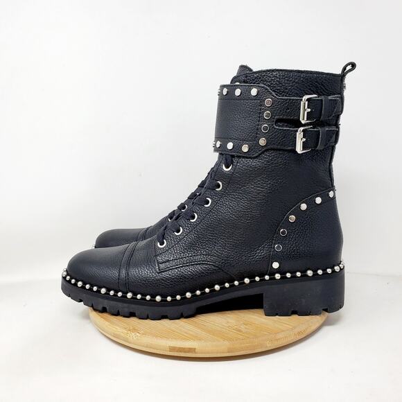Sam Edelman Boots Womens 9 Jennifer Black Combat Studded Chunky Punk Steampunk - Picture 1 of 14